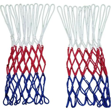 Filet de remplacement pour filet de basket-ball, 2 pièces, protection solaire résistante à la pluie, 12 boucles, pour tous les temps, blanc, rouge, bleu (1/5)
