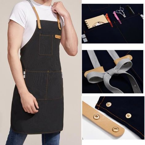 Tablier De Travail Durable,Tablier de cuisine,Chef Tablier,Outil Tablier Toile avec 5 Poches -Noir (1/4)