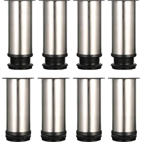 Lot de 8 Pied Reglable,Pied de Table Metal 12 cm Pied Reglable pour Meuble Pieds de Lit Pied de Meuble Pied Canapé Pied de Table Reglable,Hauteur Totale 120mm-135mm,Acier Inoxydable Brossé (1/5)