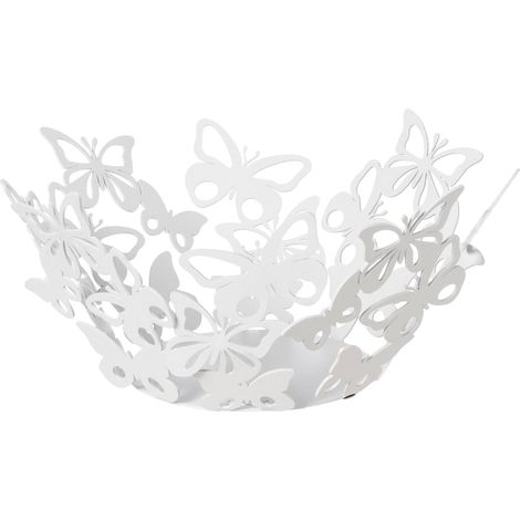 Centrotavola Farfalloso piccolo Ø31 cm in ferro traforato color Bianco marmo Design moderno con farfalle decorazione tavolo elegante Made in Italy