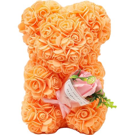 Rose Teddy Bär Strauß, Elegantes Geschenk für Feiern, Innendekoration, Orange (1/2)