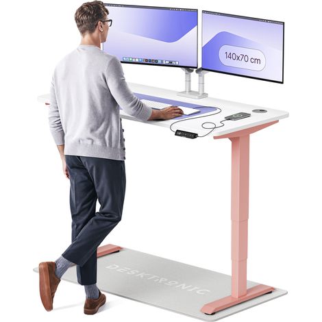 Desktronic Bureau assis debout HomePro - 140x70cm - Rose/Blanc