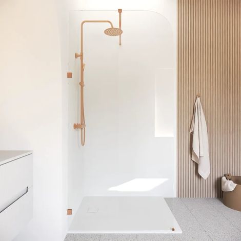 Cabine de douche à l italienne en arc de 120 cm avec charnières en cuivre brossé verre transparent de 8 mm facile à nettoyer h200 Senja (1/4)