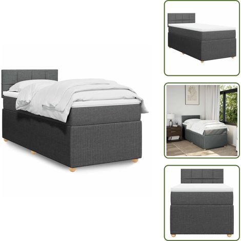 vidaXL Sommier à lattes de lit et matelas Gris foncé 90x190 cm Tissu (1/5)