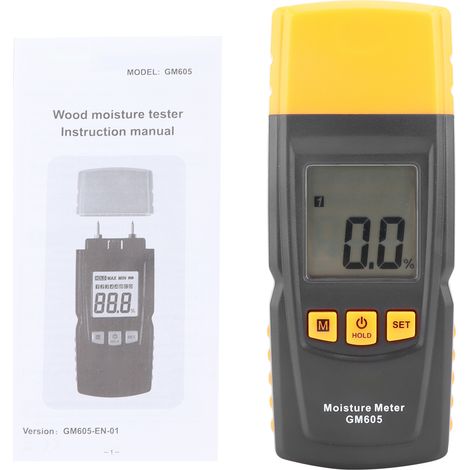 GM605 Détecteur d'humidité du bois à aiguilles, testeur portatif avec écran LCD rétroéclairé, mesure de teneur en eau (1/5)