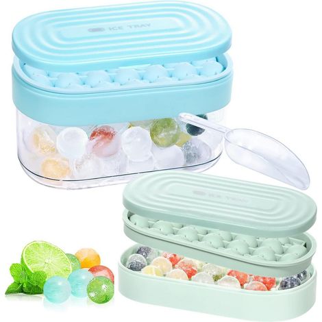Eiswürfelform Kugel Silikon 2,3cm mit Deckel & Zange, 2 Schalen, 48 Kugeln