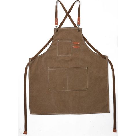(Marron)Tablier Cuisine Homme Tabliers en Toile avec 3 Poches Imperméable et Réglable Apron pour Barbecue, Restaurant,Jardin, Charpentier,78 x 68cm (1/4)