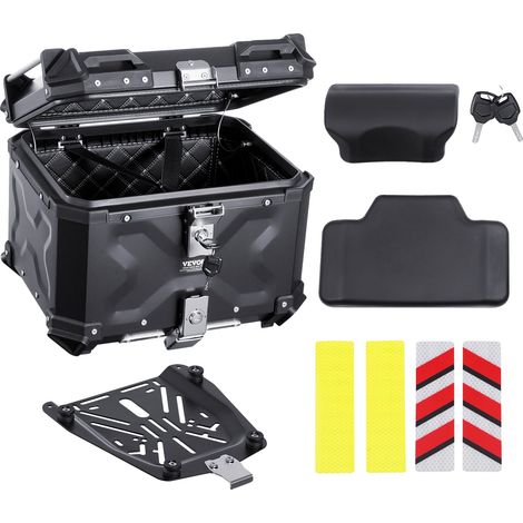 Baúl para motocicleta VEVOR, 55 L, aluminio, forro de cuero, impermeable, desmontable, con cerradura, negro-b, 45 L-a (1/2)