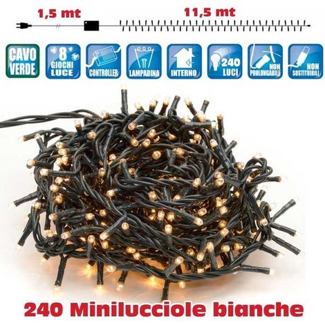 TrAdE Shop Traesio - Catena Luci Minilucciole 240 Luci 3 Vie Bianco Caldo Con Controller 8 Funzioni - (1/2)