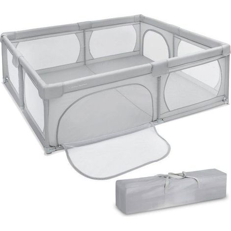 Parc bébé pliable - Gris - Parois transparentes - PVC 210D - 200 x 160 x 68 cm