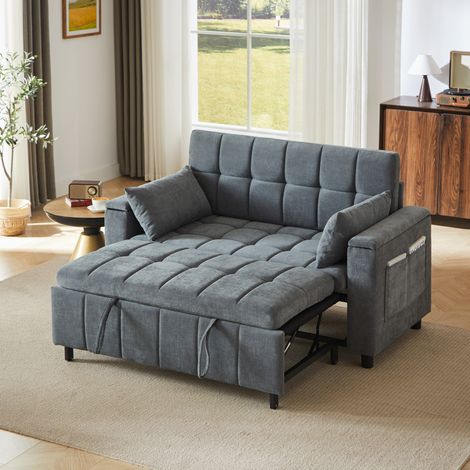 Schlafsofa 3-in-1 Chenille, 2-Sitzer, mit Armlehnen-Stauraum, Grau OKMYHOME (1/5)
