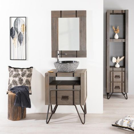 Mueble para cuarto de baño Loft de mindi y metal 60 cm gris