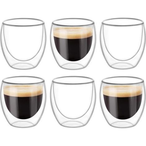 Set mit 6 doppelwandigen Tassen, Gläsern und Bechern, transparenten doppelwandigen Kaffeetassen, doppelwandigen Cappuccino-, Latte- und Isolierbechern (80 ml) (1/5)