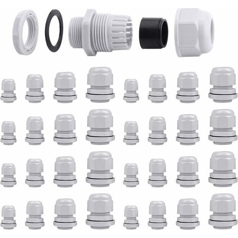 32 pcs Presse-étoupes M12, M16, M20, M25 x 1,5 IP68 Boîte de connecteur Presse-étoupe en plastique étanche Connecteur Ø 6mm - 25mm (Gris) (1/4)