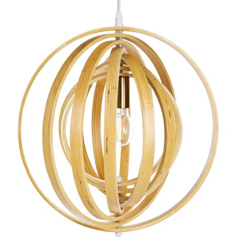 Lampada a sospensione da soffitto moderna Boho Forma rotonda regolabile Pioppo Legno chiaro Murrell (1/5)