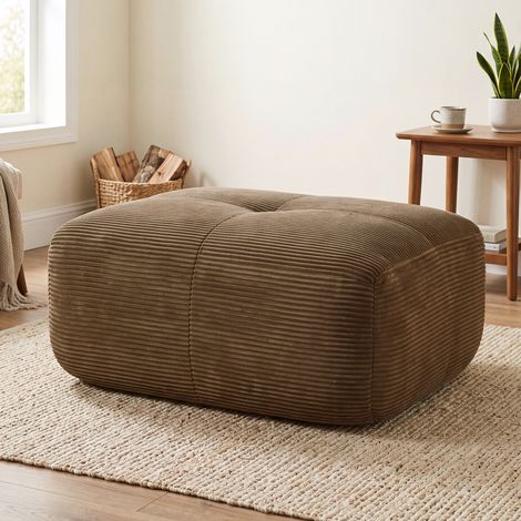 Pouf Hamlet en velours côtelé marron (1/4)