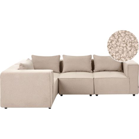 Divano a 4 posti in tessuto bouclè beige modulare lato destro Axebo (1/5)