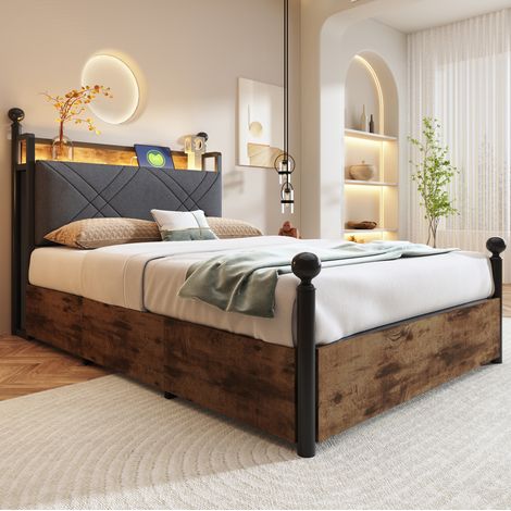 Bett Himmelbett Stauraum 90x190 Metall Schwarz OKMYHOME (1/5)
