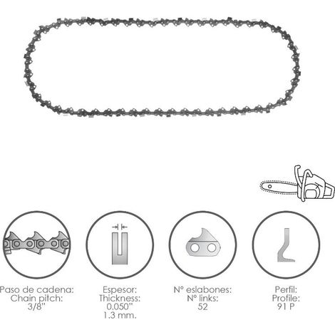 PAPILLON cadena motosierra 3/8 / 0.050 1,3 mm. / 52 eslabones / 91 p (1/3)