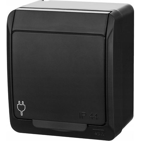 Prise de surface simple Hermes avec mise à la terre 2P+Z Schuko IP44 noire 0324-09 (1/2)