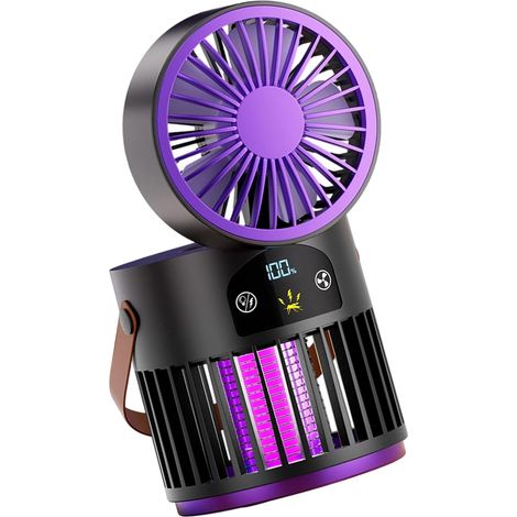 Lámpara antimosquitos, ventilador de camping, dispositivo silencioso 3 en 1 de 5 velocidades con puerto USB tipo C, luz LED y trampa eléctrica portátil. (1/5)