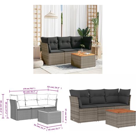 4-tlg. Garten-Sofagarnitur mit Kissen Grau Poly Rattan - Gartensortiment - Outdoor Möbel - Gartenlounge - Lounge Set - Rattan Sofa - Home & Living (1/3)