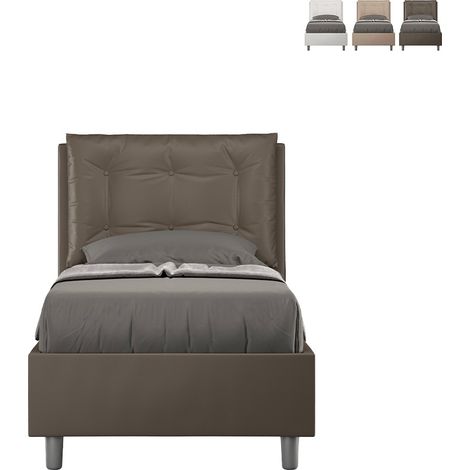 Lit simple 80x190 avec tête de lit rembourrée coussin Annalisa S Marron - Modèle standard (1/5)
