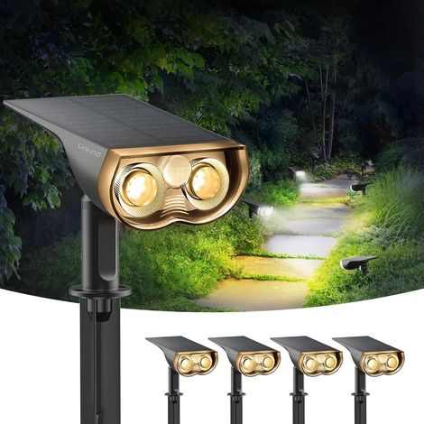 Lampe Solaire Exterieur avec Détecteur de Mouvement 1000LM, Blanc Chaud & Blanc Froid, 24 LED Spot Solaire avec 3 Modes, 2-en-1 Montage, IP67 Étanche, Lumière Solaire pour Jardin, Lot de 4