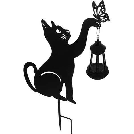 Lampe Solaire Jardin Forme Chat Fer Décoration Extérieure Piquet pour Cour (1/5)