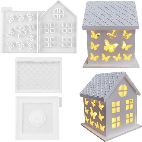 1 ensemble de moules en silicone 3D pour maison papillon et bougeoir -- (1/5)