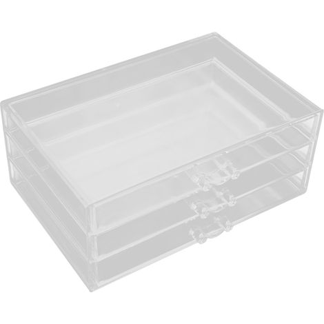 Boîte de rangement pour boucles d'oreilles, boîte à bijoux en acrylique transparent antirouille avec 3 tiroirs pour bijoux et rouges à lèvres (1/5)