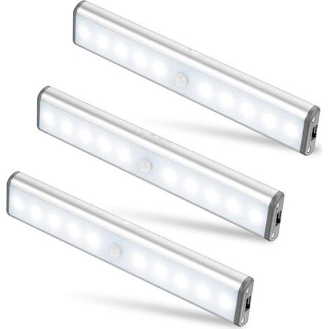 Lot de 3 lampes LED sans fil, 10 LED, rechargeables par USB, portables, blanches. (1/4)