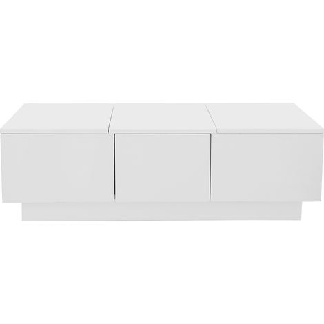 Table basse blanche laquée avec tiroirs doubles et rangement push-pull, 100x50x31 cm (1/5)