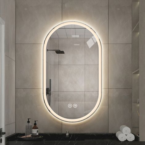 Miroir Intelligent Ovale 60x100cm Tactile Antibuée Salle de Bain Sans Cadre