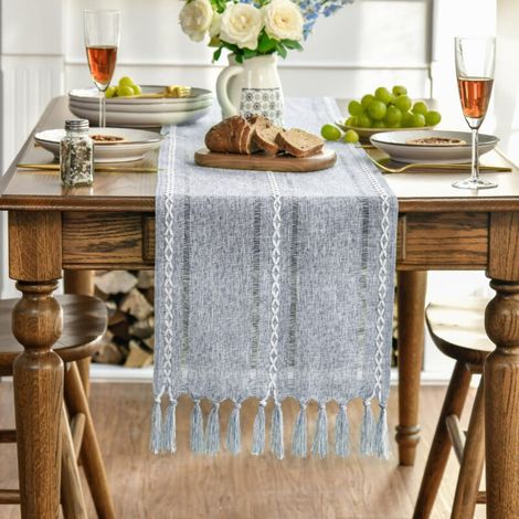 1nappe rayée -gris 35 x 160 cm(Longueur du pompon incluse) (1/5)