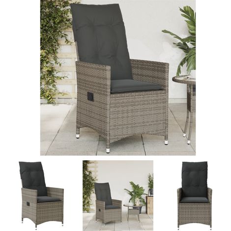 The Living Store Gartensessel Verstellbar mit Kissen Grau Poly Rattan - Gartenstühle (1/5)