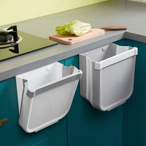 Poubelle murale pliable grise pour la maison, la cuisine et le bureau (1/5)