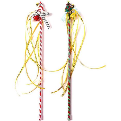 Lot de 2 jouets pour chat : baguette à ruban, bonhomme de neige, décoration de sapin de Noël, cadeau pour chaton (1/4)
