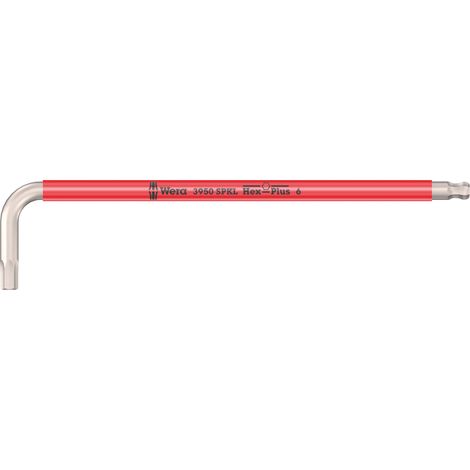 Cle male coudee WERA inox 6 panx avec tete spherique, 6,0x172mm, gainage de couleur (1/5)
