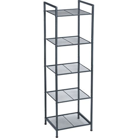 Étagère de salle de bain en métal rangement de cuisine 5 niveaux 38 x 30 x 128 cm étagère sur pied porte-plantes extensible grille réglable en hauteur style industriel noir (1/3)