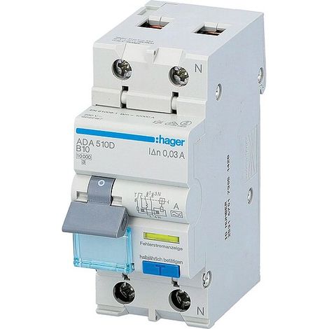 Hager FI/LS-Schalter 1P+N 10kA B-10A 30mA ADA510D (1/4)