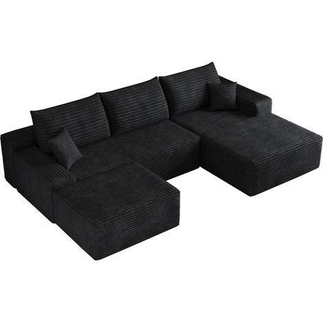 Modulares Ecksofa 270 cm aus schwarzem Kordstoff, L-Chaiselongue, ohne Montage (1/5)