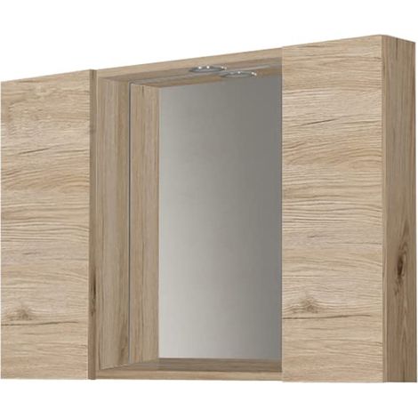 Mama Store SPECCHIERA Bagno con 2 VANI Contenitore e Luce LED-Quercia Naturale, L. 81 CM X P. 16 CM X H. 60 CM (1/4)