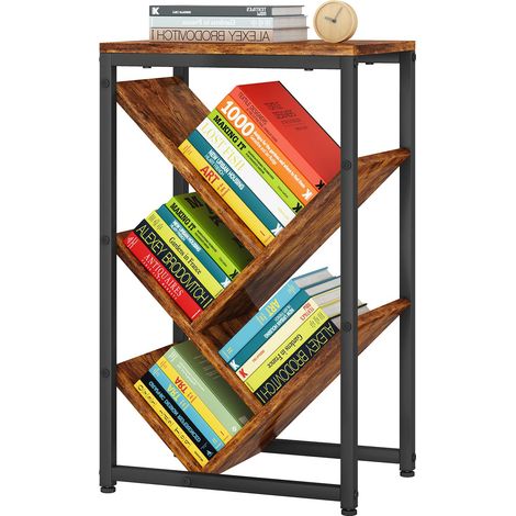 Bibliothèque Arbre à 5 Niveaux,Bibliothèque d'angle,Marron Bibliothèque en Bois sur Pied Présentoir Étroit Étagère Cadre en Métal pour Chambre Salon Bureau à Domicile (1/5)