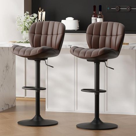 Barhocker 2er Set höhenverstellbar mit Rückenlehne und Fußstütze, Braun (1/5)