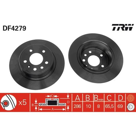 Lot de 2 Disques de frein TRW Automotive DF4279 HOLDEN 12763591 4907523 5057476