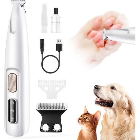 Ensemble de tondeuse pour chiens, tondeuse silencieuse pour pattes avec lumière LED, rechargeable par USB, étanche, pour chiens, chats, pattes, yeux, oreilles, visage et corps (1/5)