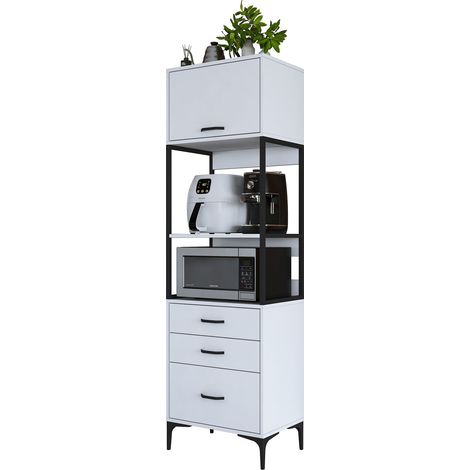 Credenza Capua, Madia un Ripiano, 3 Cassetti, Un'anta, 60x40x199h cm Bianco