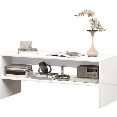 Table basse d'appoint avec compartiment ouvert 100 x 40 x 41,5 cm Blanc brillant (1/5)