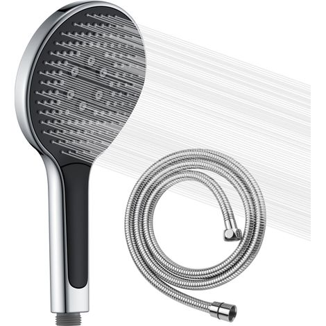 SUMERAIN Pommeau de douche rond chromé à haute pression avec flexible de 150cm, Douchette économie d'eau avec trois types de jets (130 mm)